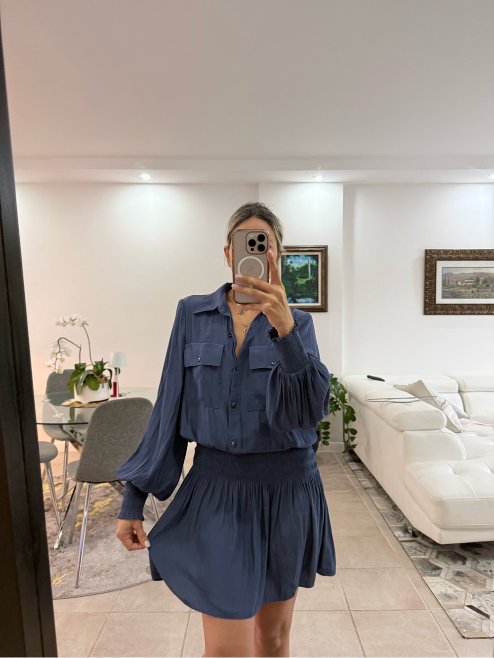 Ramy Brook Navy Shirt Dress with Collar